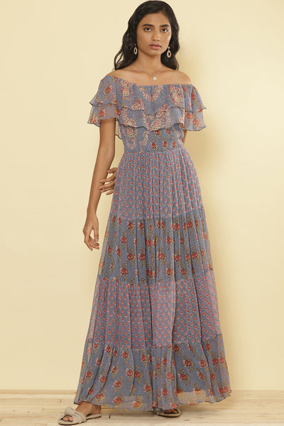 Buy Label Ritu Kumar Pink Printed Tiered Long Dress online
